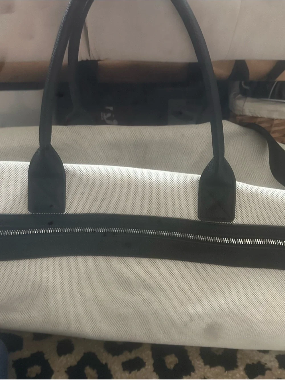 Beige Canvas Duffel Bag with Black Trim - Travel Weekender